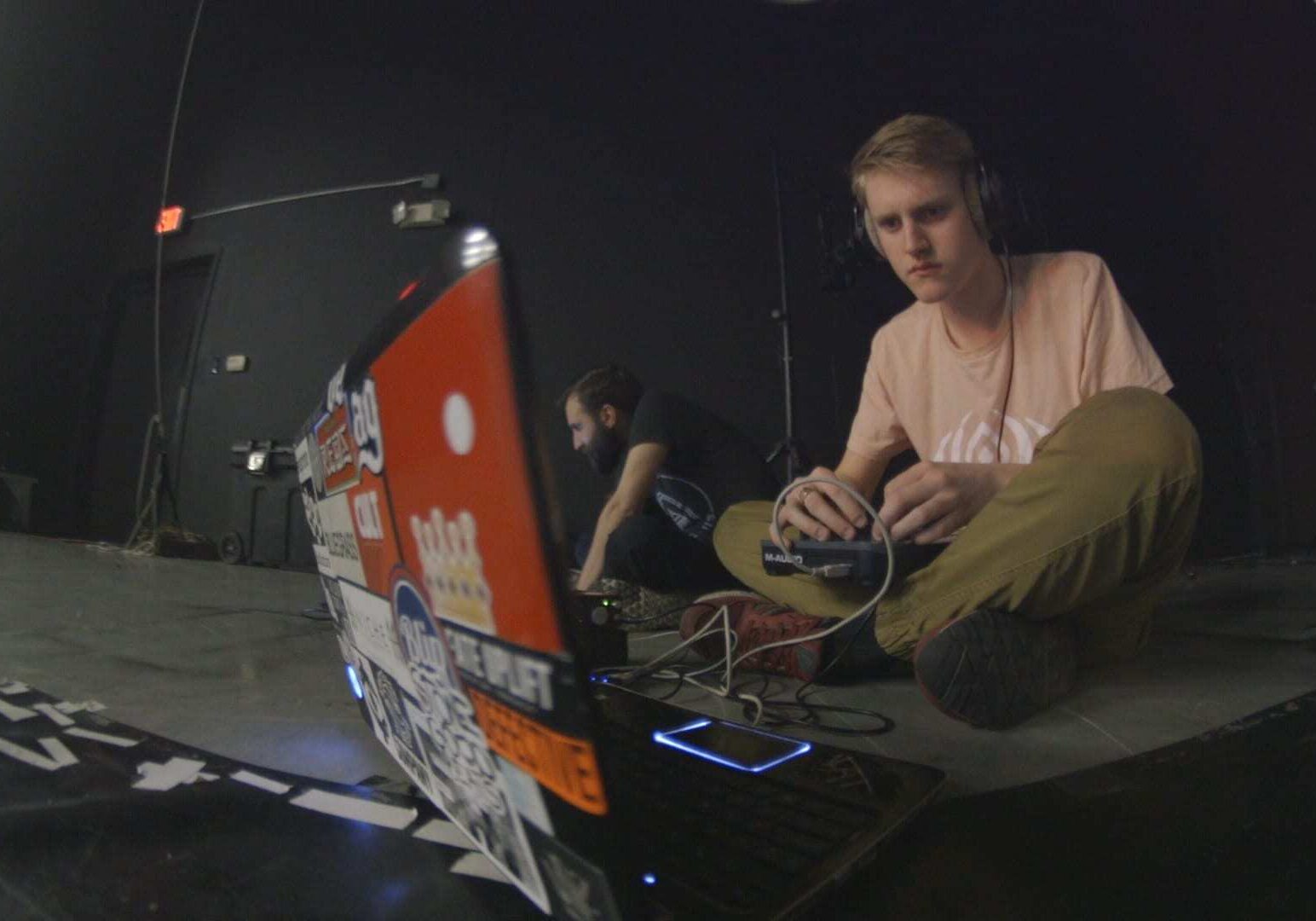 a musician with a sound machine