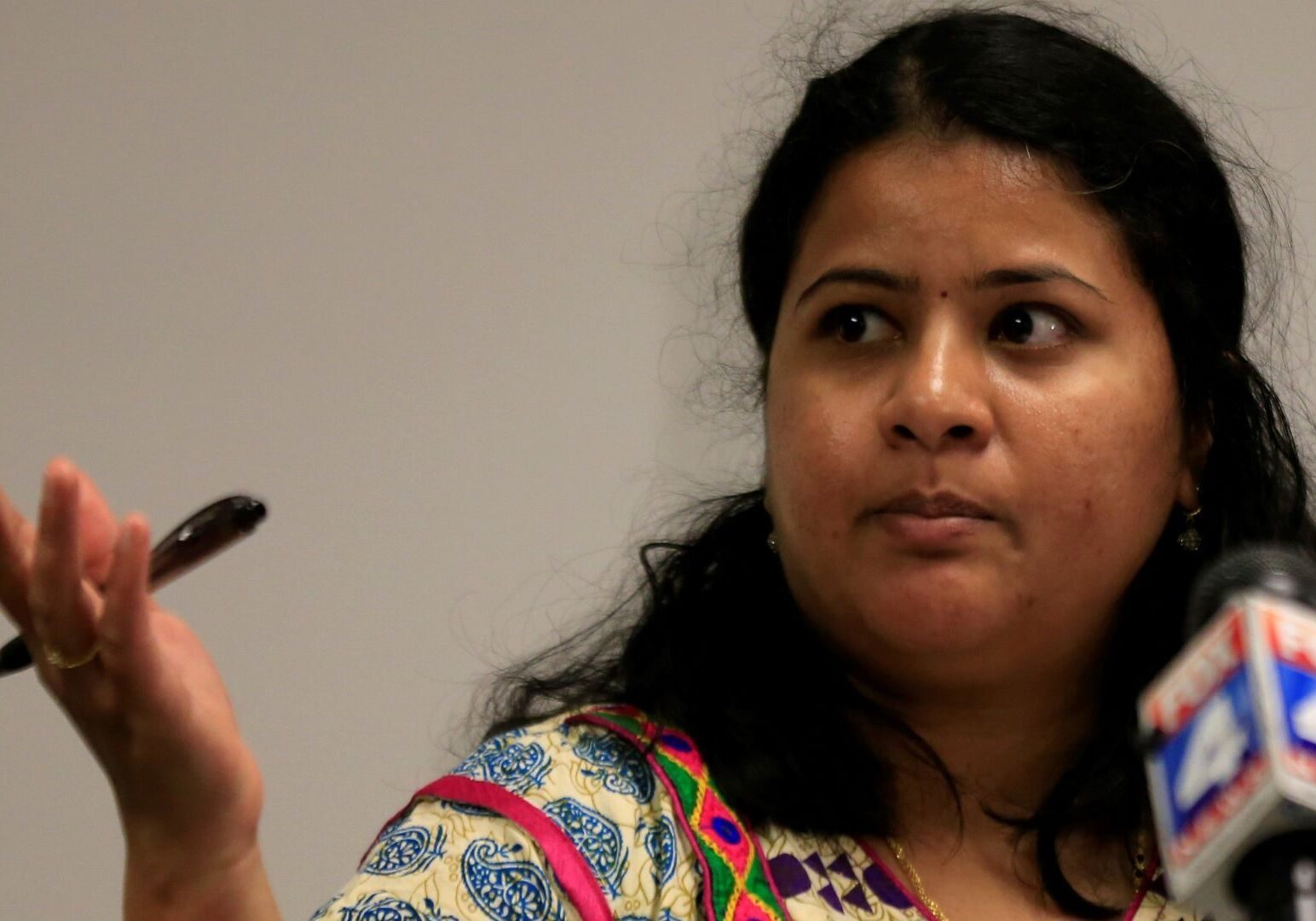 Sunayana Dumala talks about her late husband, Srinivas Kuchibhotla, during a news conference at Garmin headquarters in Olathe, Kansas, Friday, Feb. 24, 2017.