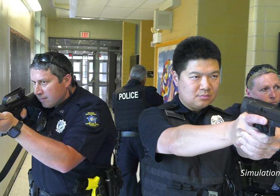 police in active shooter drill in a school