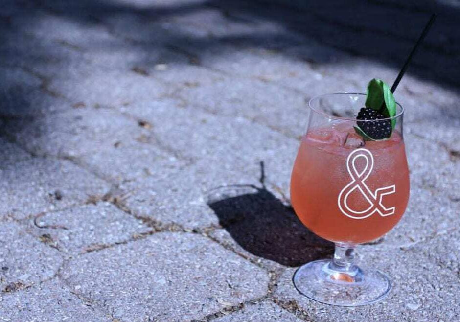 A cocktail on pavement