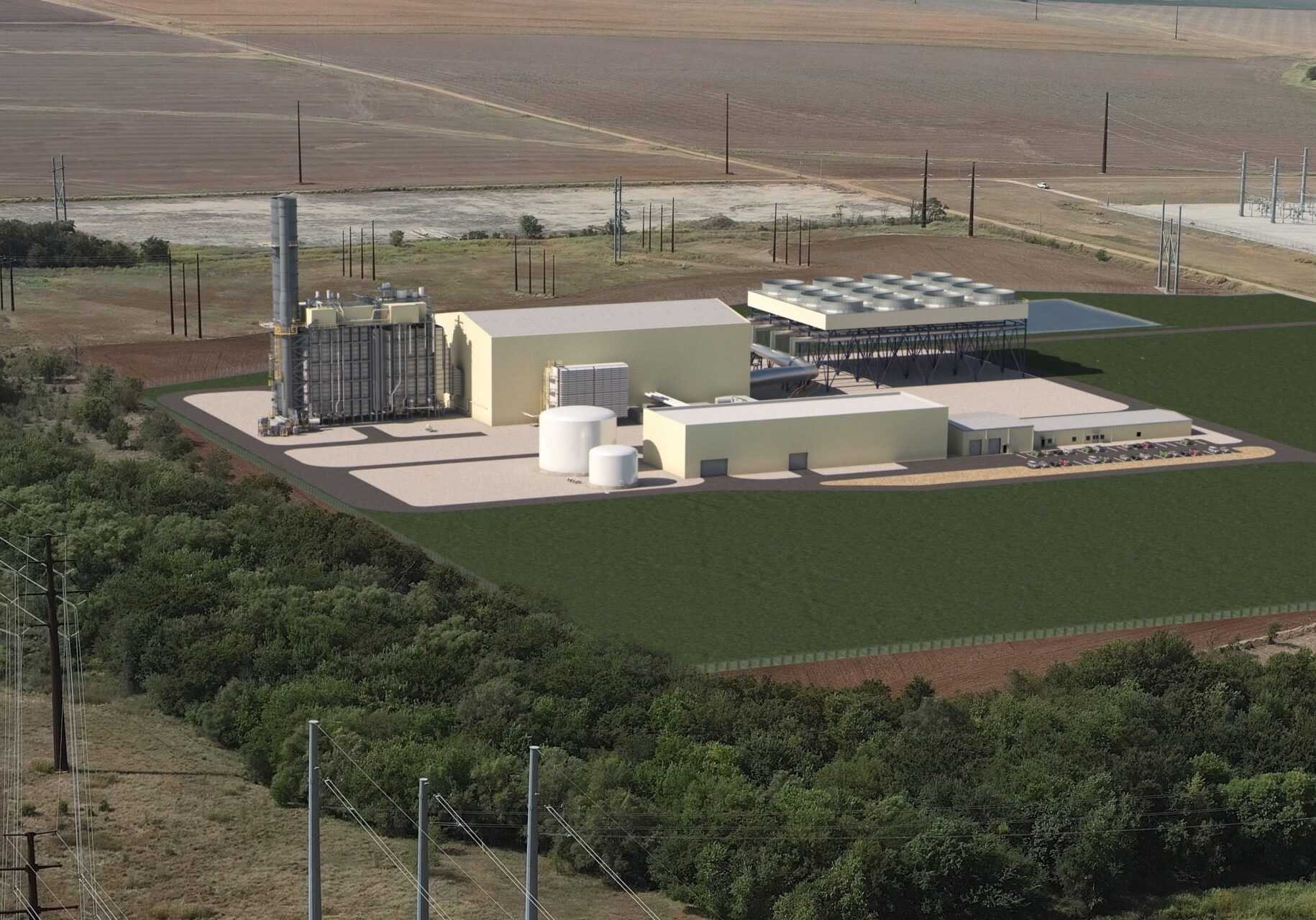 A rendering of a natural gas burning plant Evergy plans to build in Sumner County, Kansas.