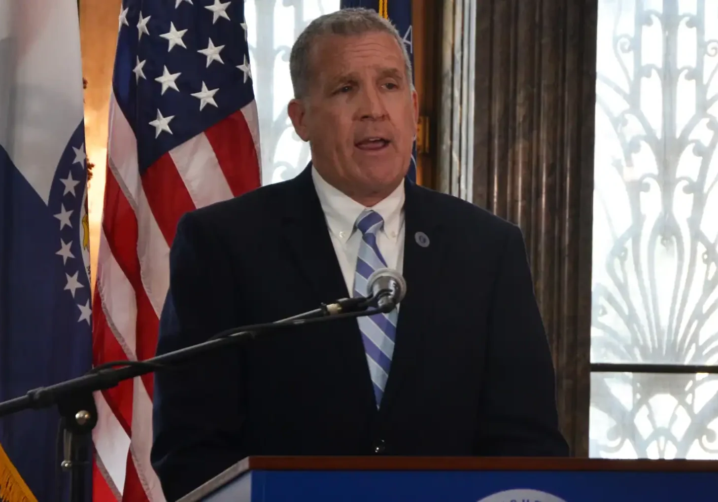 At a press conference, Interim Jackson County Executive Philip LeVota denied the charges against him. (Grace Hills | KCUR 89.3)