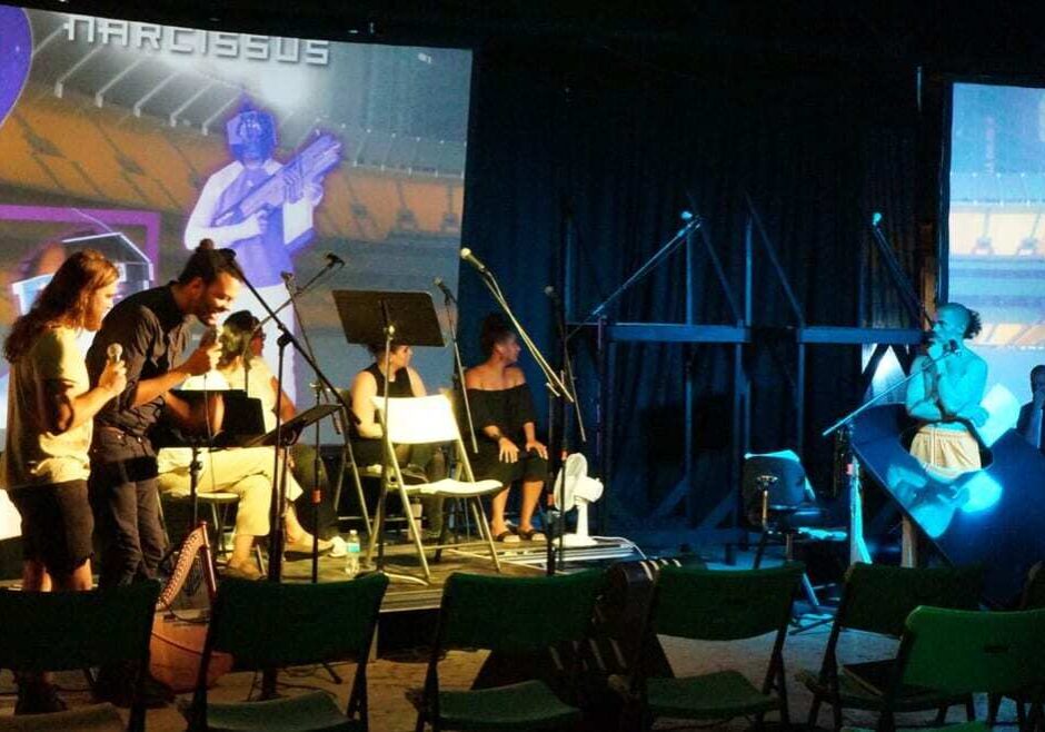 A cast on stage