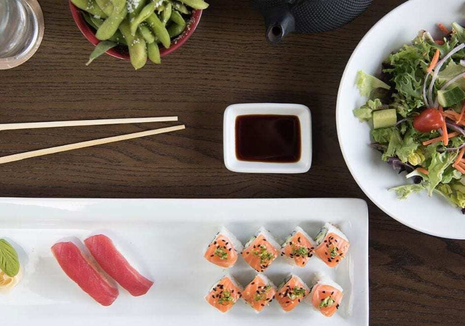 Sushi and edamame. 